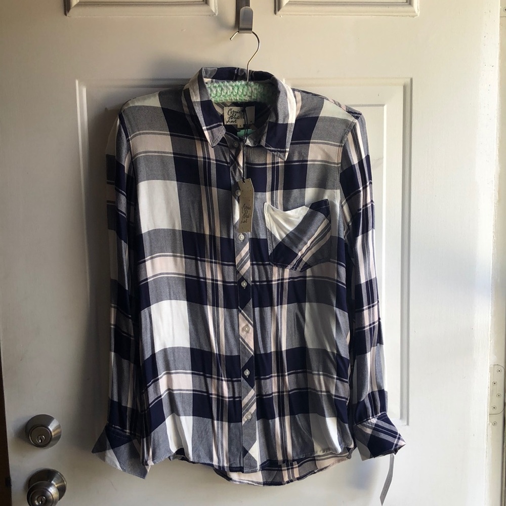 Cosmic Blue Love Haley Plaid Button Down Top